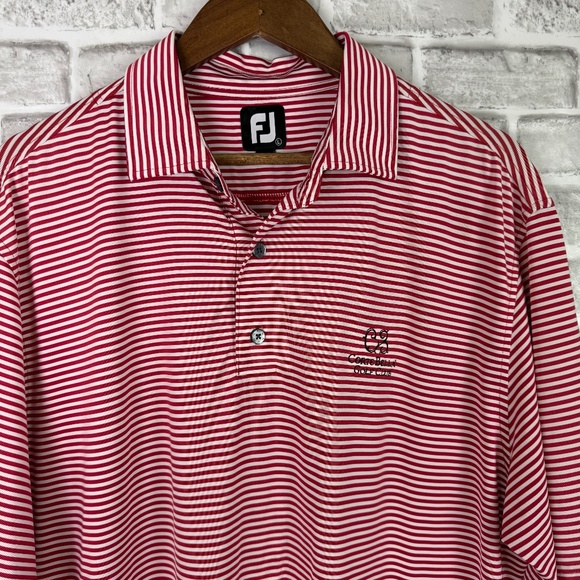 FootJoy x Corte Bella GC Classic Red Striped Performance Golf Polo Mens Large - Picture 1 of 7